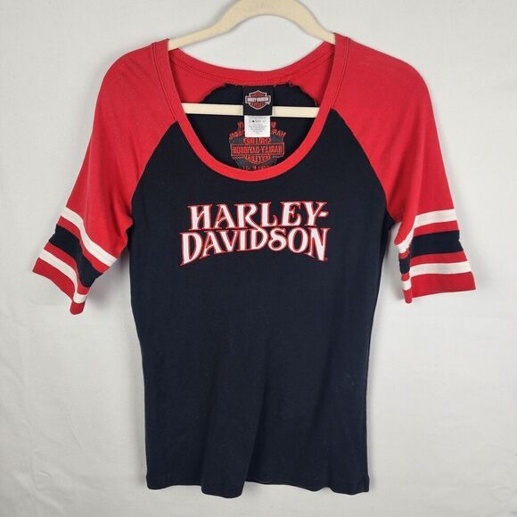 Harley-Davidson Tops - Women's Harley Davidson Black, Red & White Embellished Shirt Mobile AL Size‎ Lg